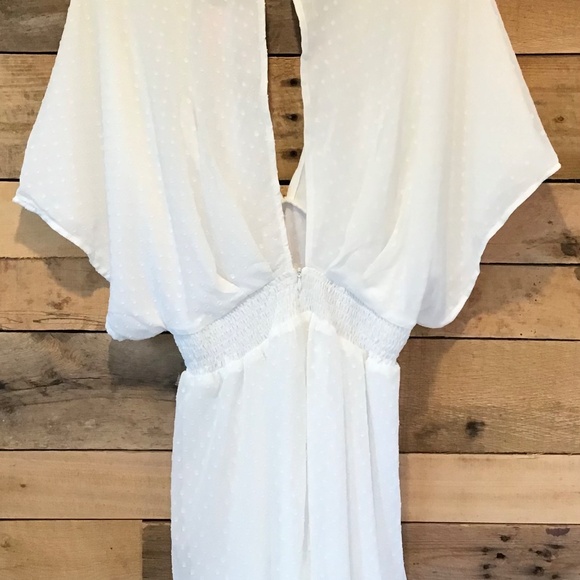 Showpo 8 White Mini Dress Swiss Dot Wedding Ethereal Bridal Luxe Boho Romantic - Picture 4 of 12